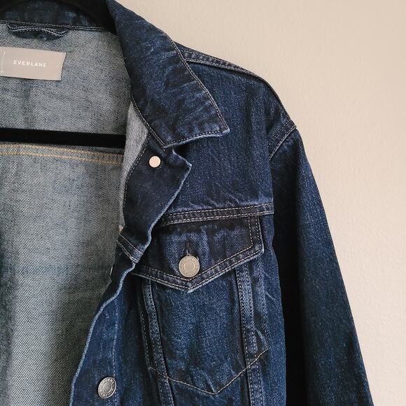 EVERLANE 'The Denim Jacket' in Dark Wash Cotton Women's Size Large/Xlarge - Picture 8 of 9